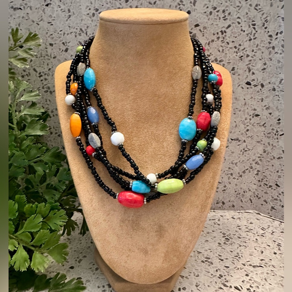 Multi color 5 strand bead necklace